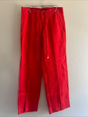 Ralph Lauren true Red Wide-Leg linen Drawstring Pants, size 0/2